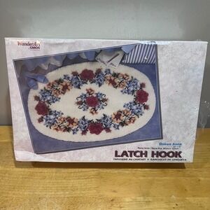 Vtg WonderArt Caron Queen Anne Latch Hook Rug Kit 4490 Floral Oval 34x50 New DIY